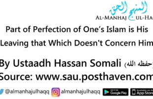 Part of Perfection of One’s Islam is His Leaving that Which Doesn’t Concern Him – By Hasan As-Somali
