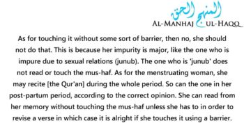 The Menstruating Woman or the One in Her Post-Partum Period Touching the mus-haf – Shaykh Bin Baaz